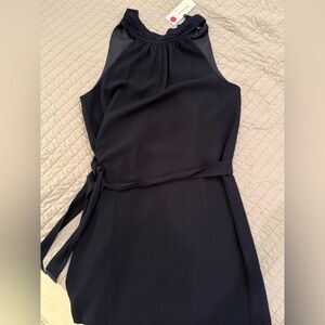 Jade Navy Halter Belted Dress for Cocktail